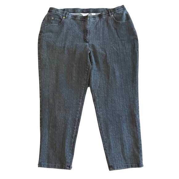 Allison Daley Plus Crop Jeans Gray Black Floral Print Stretch Waist Panels 22W - Picture 1 of 15